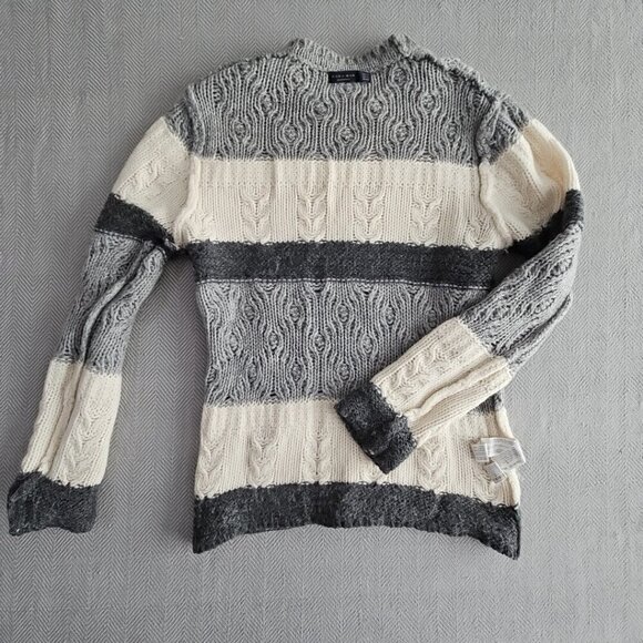 Zara Man Cable Knit Sweater Men's Large Crewneck Striped Wool Alpaca Blend - Picture 3 of 16